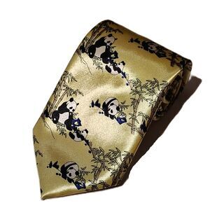 KAI LONG Panda Print Yellow Black 100% Silk Men's Suit Tie **SEE DESCRIPTION**